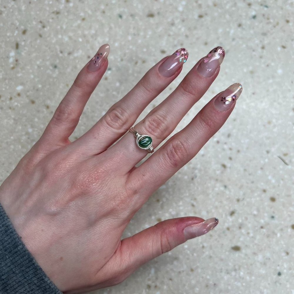 Handmade ring with green stone. Size 6